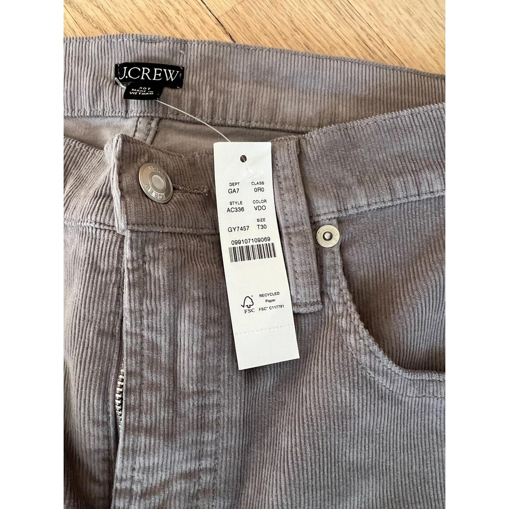J Crew Pants 30T Men Gray Corduroy‎ Mid Rise Regular Fit New with Tags - Picture 4 of 9